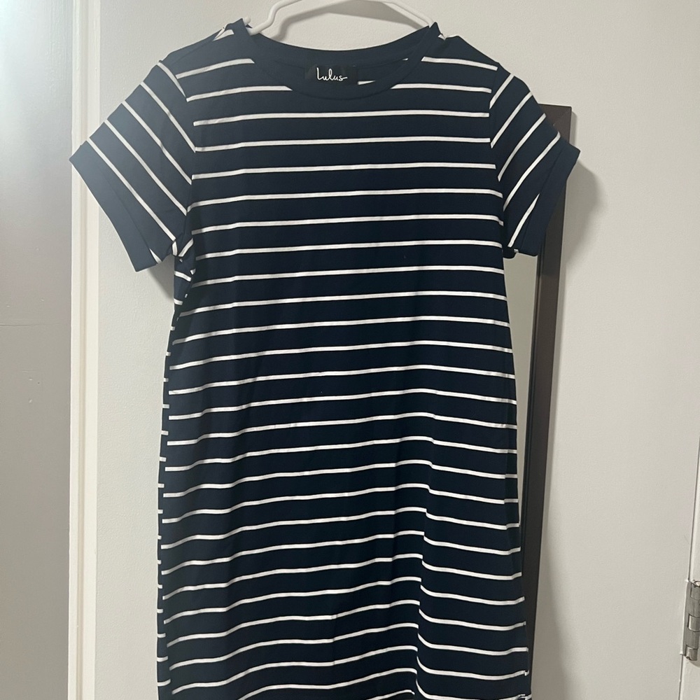 Lulu's Navy and White Striped Tee Dress